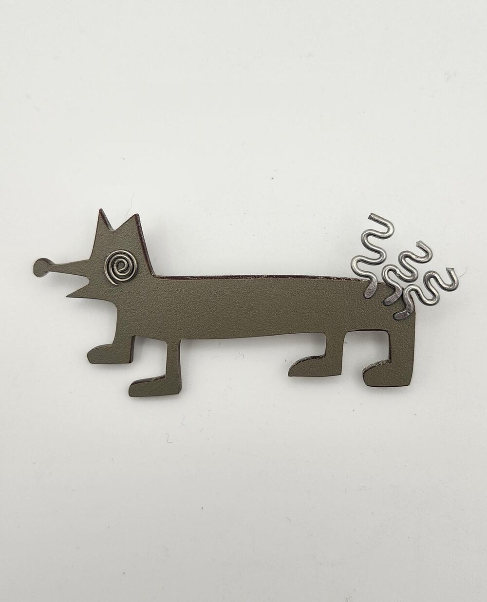 Vintage Grey Geometric Dachshund Dog Brooch Pin Abstract Avant Garde Novelty